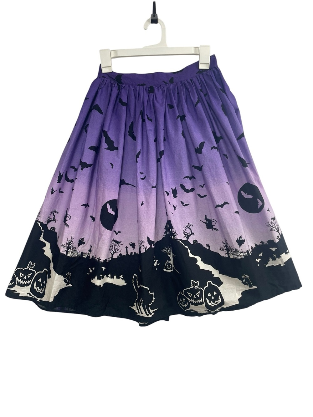 Hell Bunny Purple Halloween Vampire Bat Witchy Midi Skirt New Goth Sz S